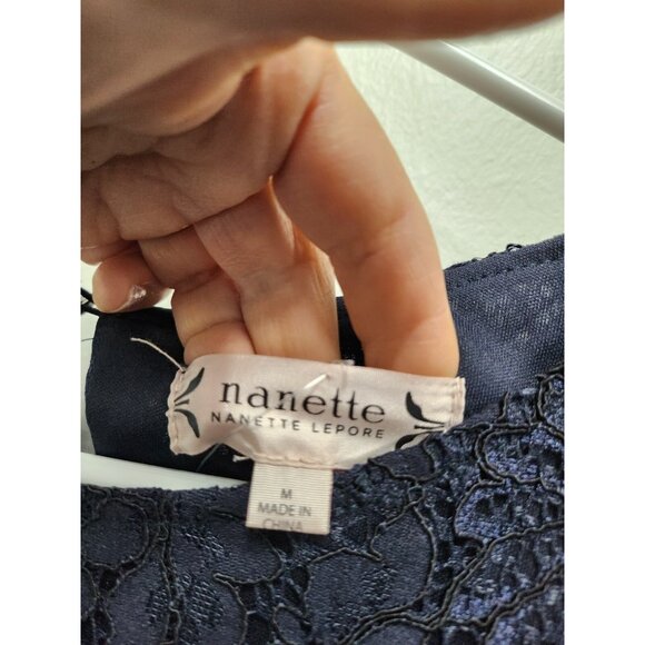 Nanette Lepore Lace Top Womens Medium Navy Ruffle Short Sleeve Fairy Romantic - Picture 5 of 9